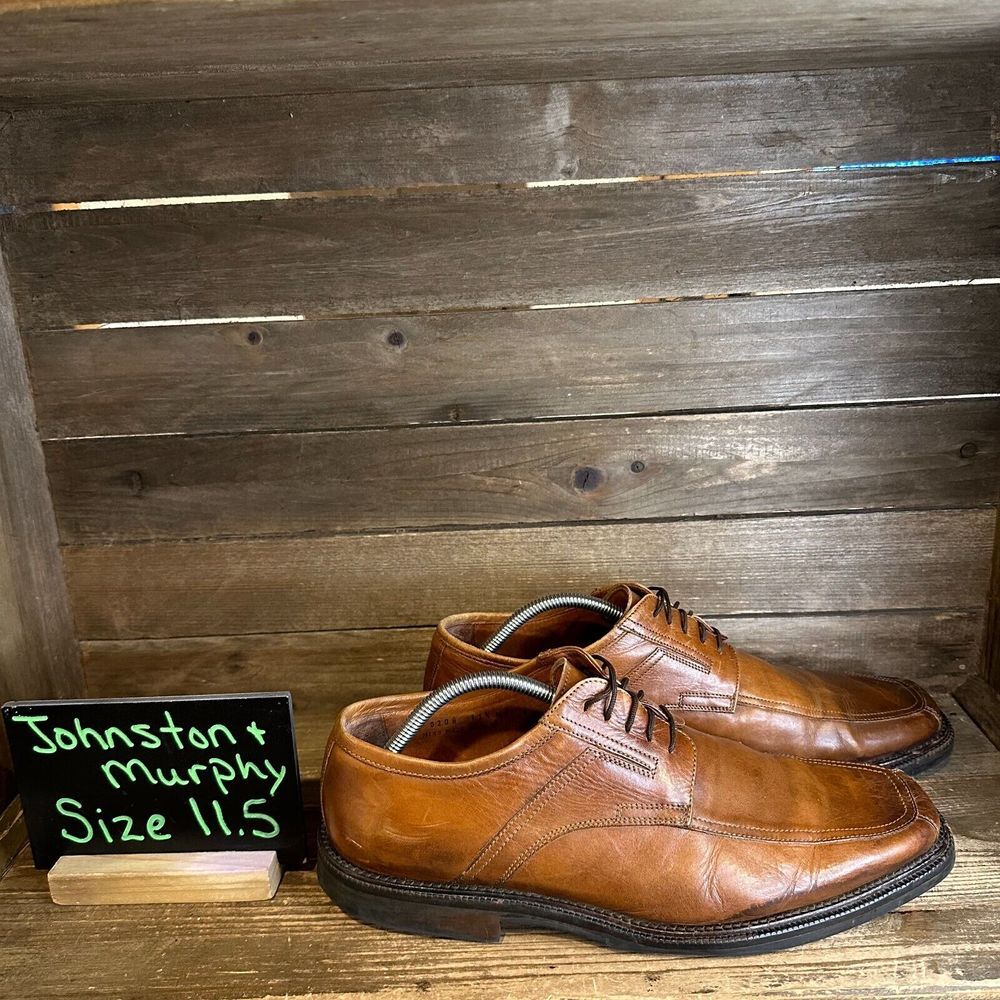 Mens Johnston & Murphy Brown Leather Plain Toe Dress Derby Shoes Size 11.5 M GUC